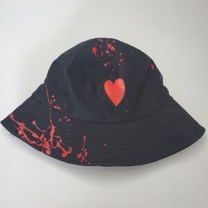 Black Bucket Hat Red Heart & Splatter Paint‎ Cotton Festival Streetwear